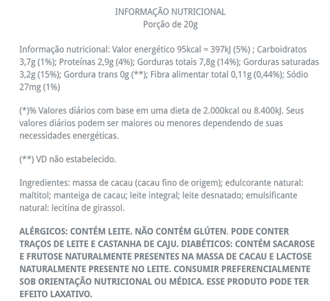 CHOC | 45% cacau ao leite ZERO AÇÚCAR | 80g