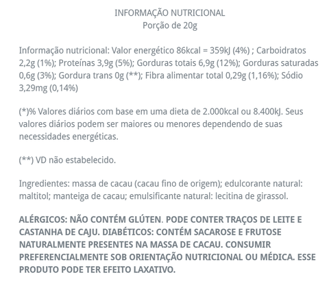 CHOC | 70% cacau ZERO AÇÚCAR | 80g